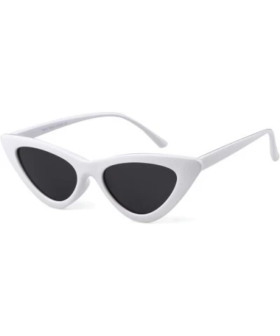 Retro Vintage Cateye Sunglasses for Women Clout Goggles Plastic Frame Glasses - Glossy White Frame Grey Lense - CK187N49476 $...