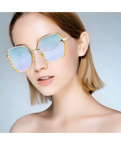 Square Sunglasses for Women Fashion Metal Frame Flat Lens Sun Glasses UV 400 Protection - Green - CS194NYC3HX $18.95 Sport