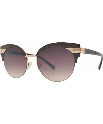 Semi Rimless Round Lens Metal Cat Eye Sunglasses for Women - Brown + Brown - CI18OQ3AG5W $11.01 Round
