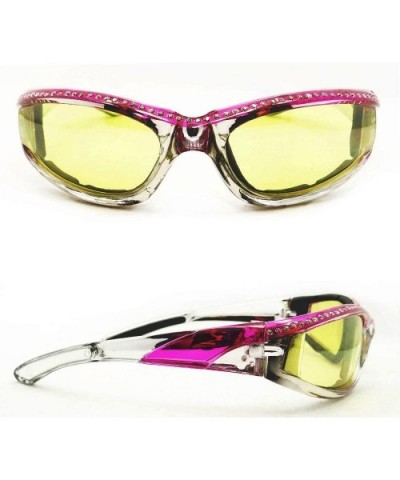 Motorcycle Day Night Transition Glasses for Women. Chrome and Pink frame with rhinestones - CS12EM1KSID $40.68 Sport