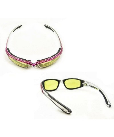 Motorcycle Day Night Transition Glasses for Women. Chrome and Pink frame with rhinestones - CS12EM1KSID $40.68 Sport