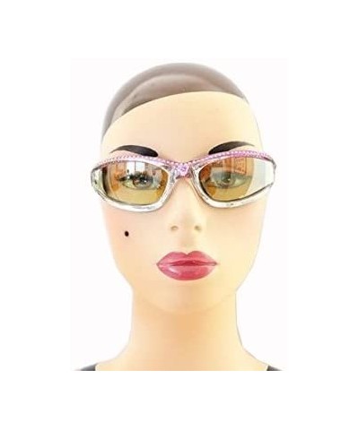 Motorcycle Day Night Transition Glasses for Women. Chrome and Pink frame with rhinestones - CS12EM1KSID $40.68 Sport