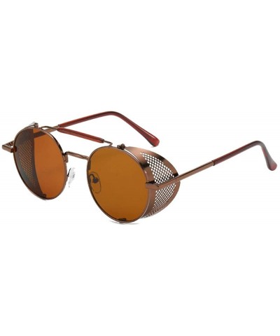 Sunglasses Retro Round Hippie Eyewear Vintage Metal Men Women Steampunk Glasses Color Mirrored Lens - Brown - CA198Q4UENQ $6....
