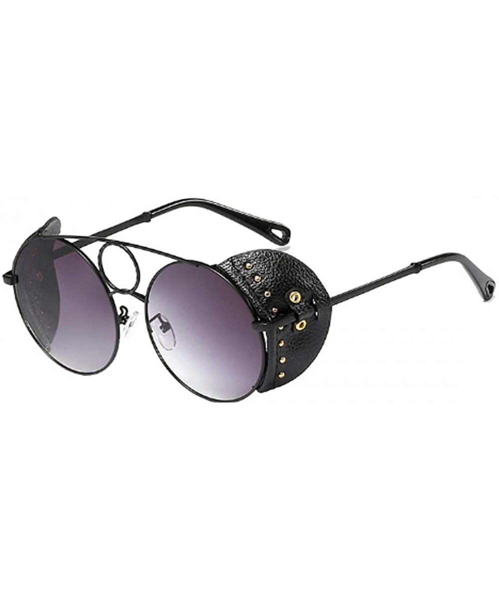 Women's Fashion Sunglasses Metal Round Frame Eyewear With Leather - Black Gray - CJ18W7H7QA3 $19.70 Round