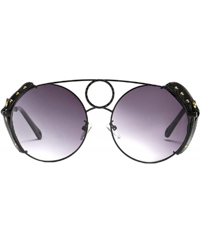 Women's Fashion Sunglasses Metal Round Frame Eyewear With Leather - Black Gray - CJ18W7H7QA3 $19.70 Round