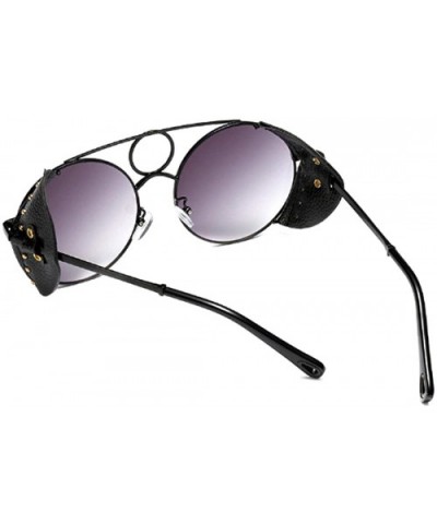 Women's Fashion Sunglasses Metal Round Frame Eyewear With Leather - Black Gray - CJ18W7H7QA3 $19.70 Round