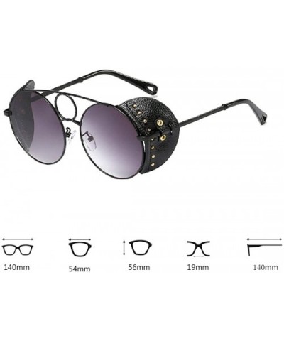 Women's Fashion Sunglasses Metal Round Frame Eyewear With Leather - Black Gray - CJ18W7H7QA3 $19.70 Round