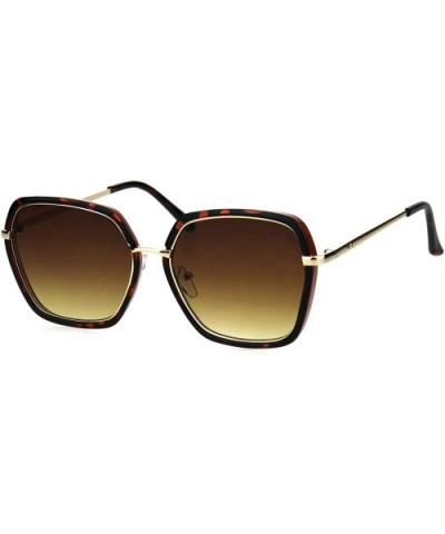 Womens Double Rim Mod Designer Fashion Style Luxury Sunglasses - Tortoise Brown - CF18HK6YCMS $7.76 Butterfly