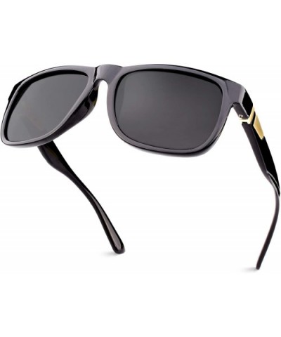Polarized Sunglasses for Women and Men-HD Lens Glare-Free-100% UV Protection M44 - Glossy Black Frame Black Lens - CA18T72RWK...