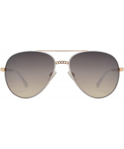 Fashion Chain Link Design Aviator Sunglasses for Women UV Protection - White + Light Gradient - CQ196WH6YSD $10.40 Aviator