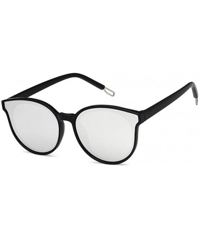 Unisex Sunglasses Retro Bright Black Grey Drive Holiday Oval Non-Polarized UV400 - Bright Black Silver - CC18RI0TYZM $7.72 Oval