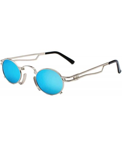 Men's & Women's Sunglasses Vintage Oval Metal Frame Sunglasses - Silver Blue Film - C118EQC6ME5 $9.40 Rimless