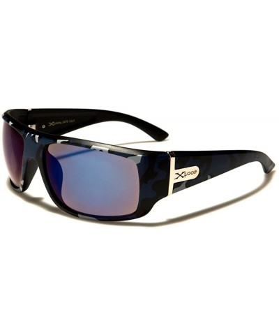 Motorcycle Riding Biker Wrap Around Large Rectangle Mens Sport Sunglasses - Camouflage / Blue - CD1892H2663 $7.54 Wrap