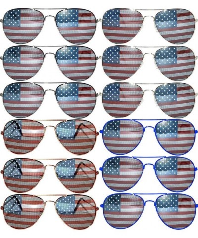 12 Pairs Aviator Style Sunglasses Metal Gold- Silver- Black Frame Colored Mirror Lens OWL. - CK12797OOKF $30.02 Aviator