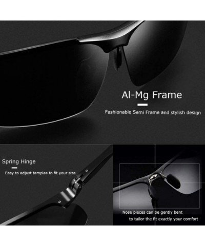 Mens Sports Polarized Sunglasses Ultra Light Al-Mg Frame Driving Sun Glasses UV Protection - CR18TRYAK0K $7.74 Semi-rimless