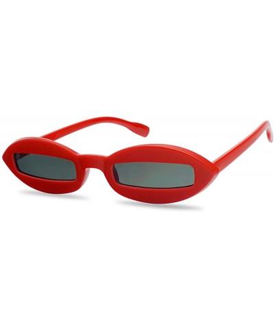 Vintage Oval Slender PC Goth Stylish Small Narrowed Sunglasses - Red Frame - Black - C1197H5WQ90 $7.03 Goggle