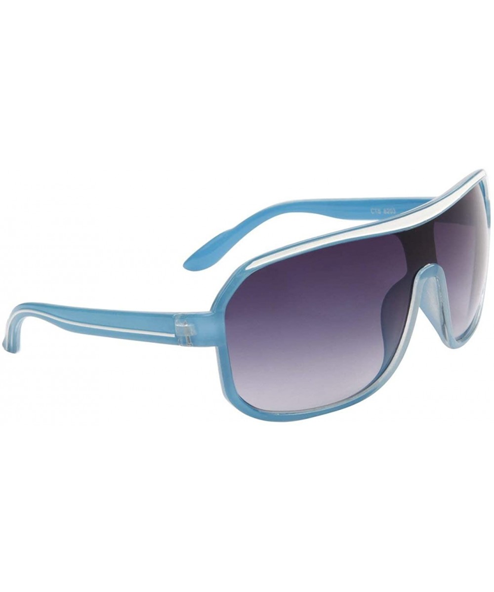 Large Colored Aviator Style Sunglasses W/White Accent Lining On Frame - Blue W/ White Lining - CG11NYXU3EF $7.96 Aviator
