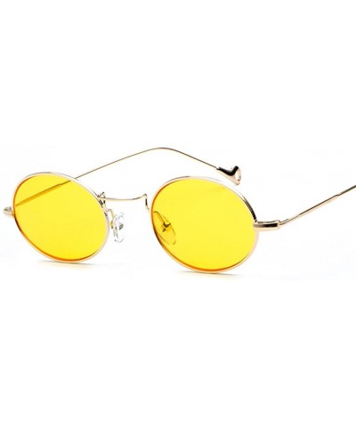 Small Oval Sunglasses Men Gold Metal Frame Retro Round Sun Glasses For Women - Gold With Yellow - CF18EI57QKR $8.56 Round