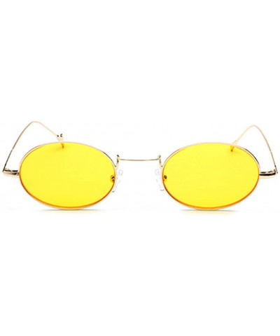 Small Oval Sunglasses Men Gold Metal Frame Retro Round Sun Glasses For Women - Gold With Yellow - CF18EI57QKR $8.56 Round