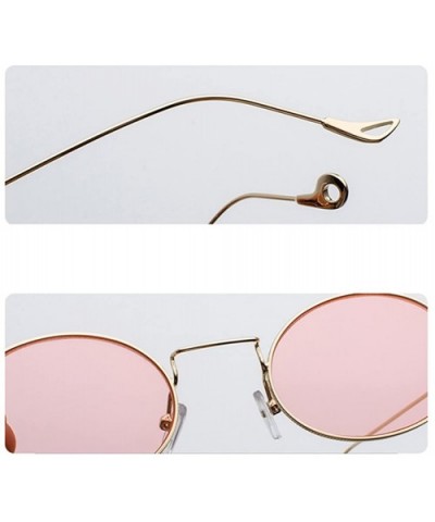 Small Oval Sunglasses Men Gold Metal Frame Retro Round Sun Glasses For Women - Gold With Yellow - CF18EI57QKR $8.56 Round