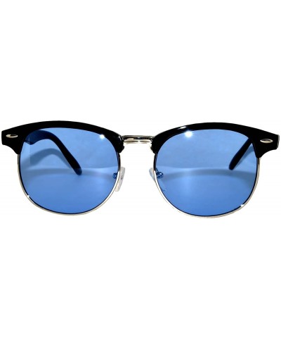 Classic Retro Metal Half Frame Blue Lens Sunglasses - C417WWXKEUQ $5.93 Rectangular