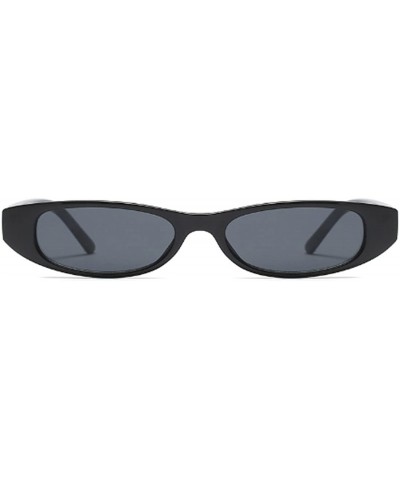 Vintage Small Sunglasses Fashion Narrow Oval Frame eyewea for neutral - Bright Black - C318DTN4GL3 $7.14 Oval