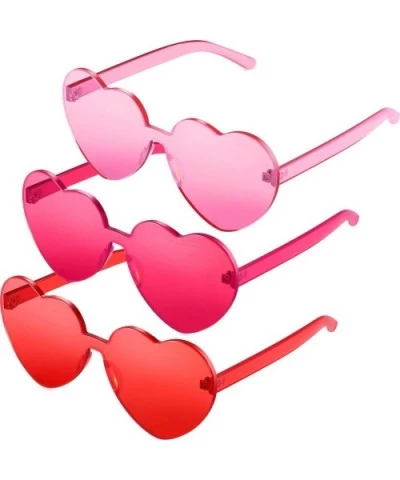 3 Pieces Heart Shape Sunglasses Rimless Sunglasses for Valentine Mardi Gras Summer Party - Pink- Rose Red- Red - C918R0ATGRL ...