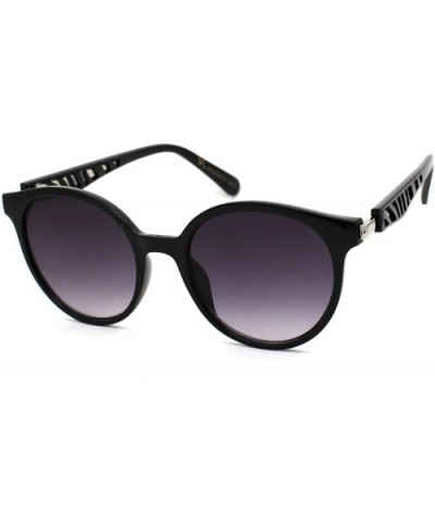 Womens Round Plastic Horn Rim Designer Fashion Sunglasses - Black Silver Smoke - CA18WQYKMKY $8.41 Round