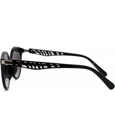 Womens Round Plastic Horn Rim Designer Fashion Sunglasses - Black Silver Smoke - CA18WQYKMKY $8.41 Round