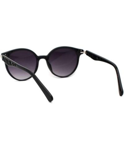 Womens Round Plastic Horn Rim Designer Fashion Sunglasses - Black Silver Smoke - CA18WQYKMKY $8.41 Round