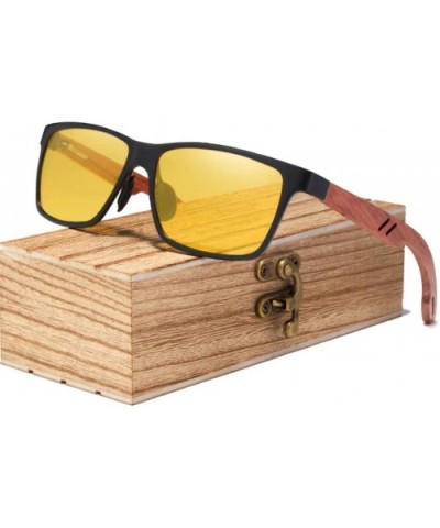 Retro Women's Glasses Sunglasses Men Vintage Aluminum Wood Sun Glasses for Men with Wood Case - CU194O2ZN3L $36.02 Square