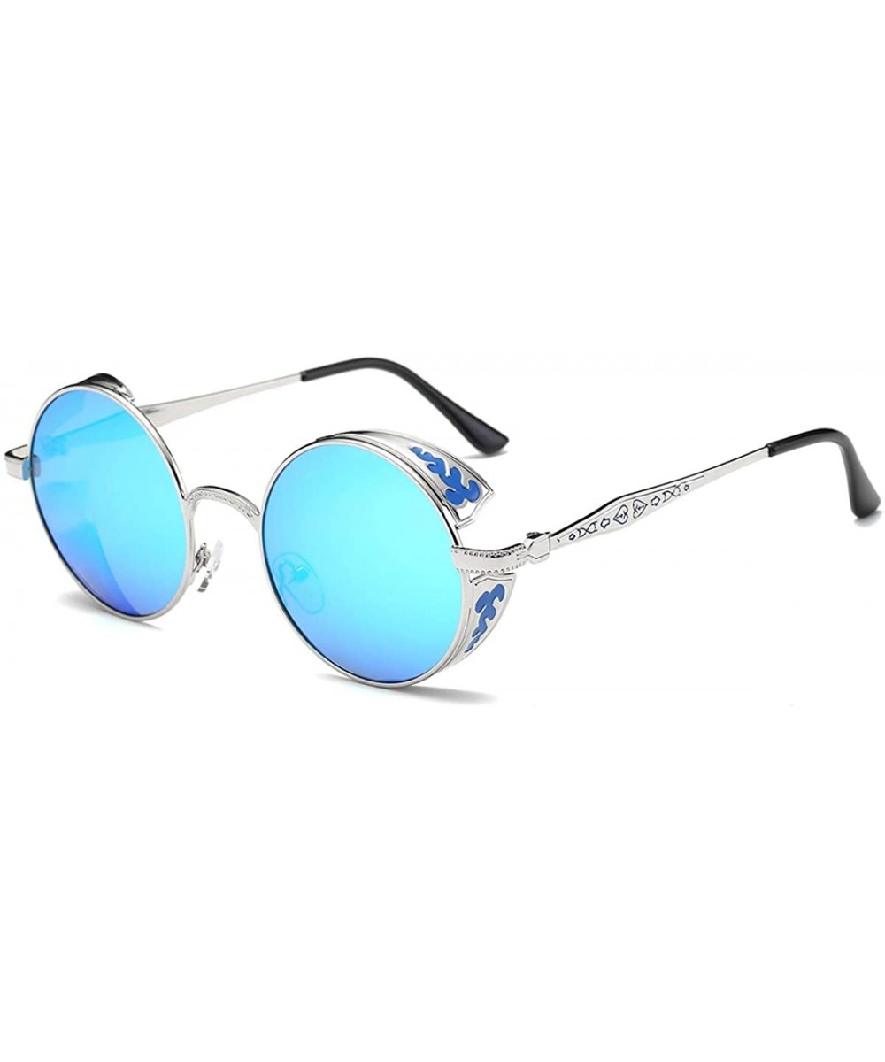 Retro Vintage Polarized Big Round Metal SteamPunk Oversized Cycle SunGlasses For Men Women - Silver & Blue - CU189RM33MG $12....