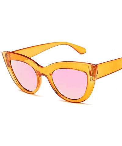Women Cat Eye Sunglasses Retro Mirror Lens Sun Glasses Ladies Colorful Glasses UV400 - Orange Pink - CS199OR6S9I $7.37 Cat Eye