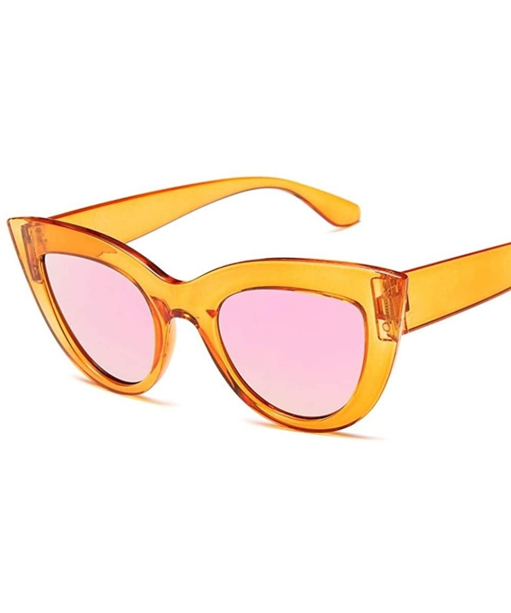 Women Cat Eye Sunglasses Retro Mirror Lens Sun Glasses Ladies Colorful Glasses UV400 - Orange Pink - CS199OR6S9I $7.37 Cat Eye