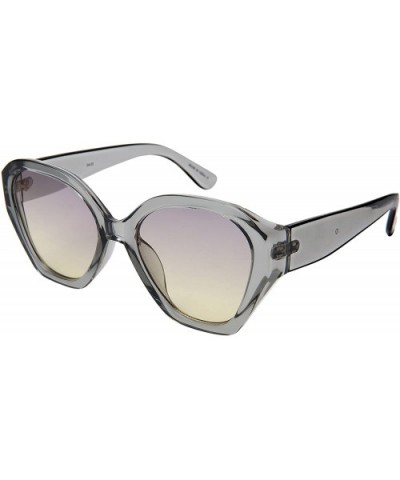 Geometric Wide Temple Plastic Women Sunglasses w/Flat Lens 34123-FLOCR - Clear Grey Frame/Purple-yellow Lens - CA18C4XT9HL $7...