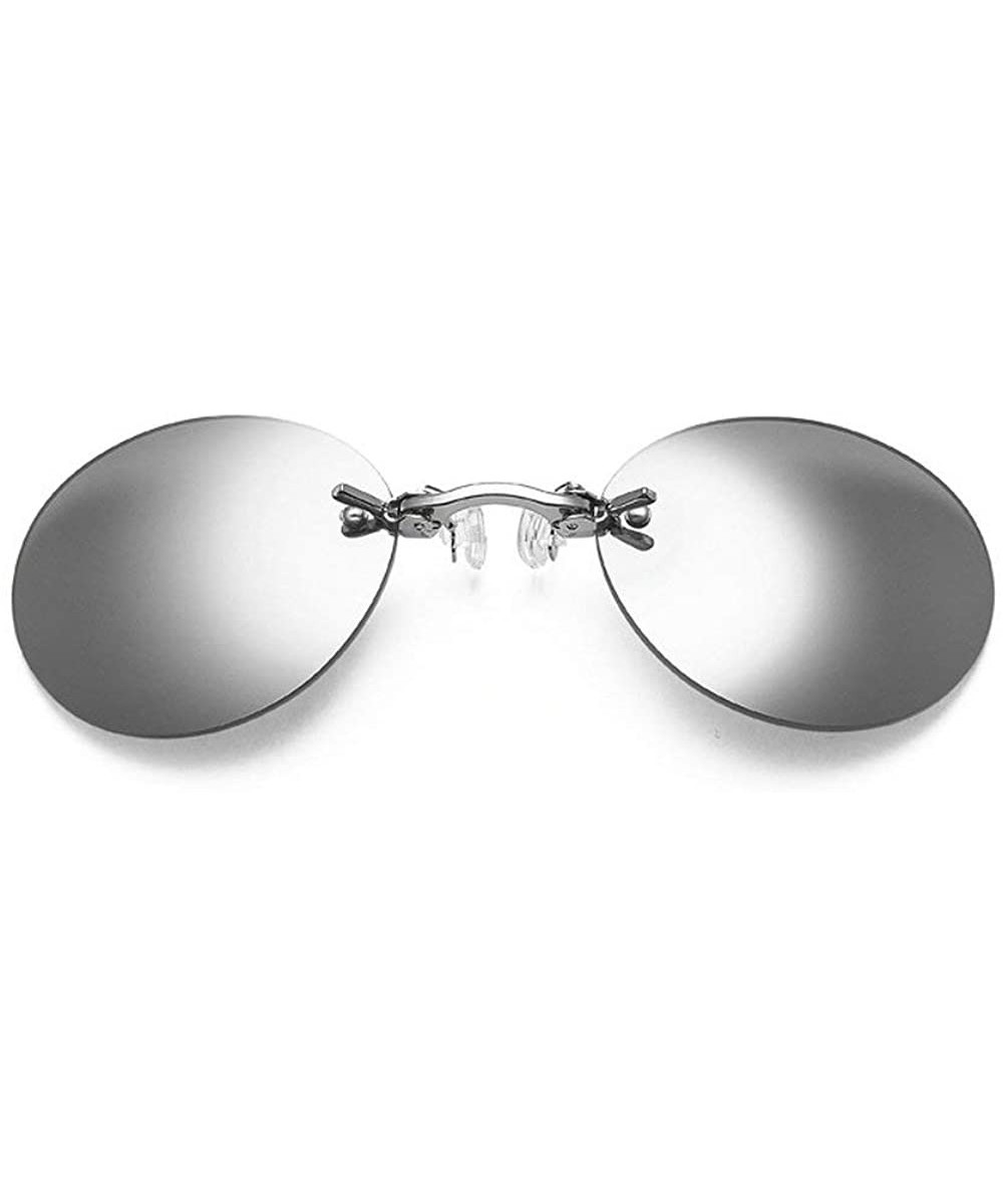 Fashion Round Small Frame Brand Designer clip on the nose Sunglasses Men Sun glasses UV400 - Silver - CQ18S5TGU76 $9.86 Oval