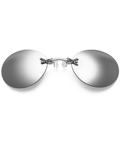 Fashion Round Small Frame Brand Designer clip on the nose Sunglasses Men Sun glasses UV400 - Silver - CQ18S5TGU76 $9.86 Oval