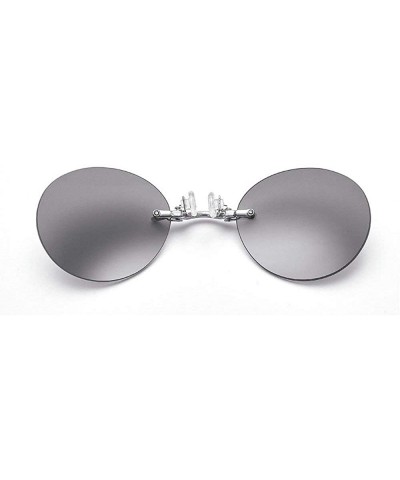 Fashion Round Small Frame Brand Designer clip on the nose Sunglasses Men Sun glasses UV400 - Silver - CQ18S5TGU76 $9.86 Oval