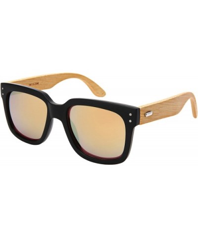 Wood Bamboo Square Sunglasses for Men Women with Mirrored Lens 541102BM-REV - CA18OHN37QG $11.85 Square