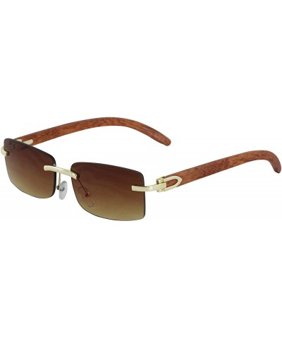 Slim Dean Rimless Sunglasses Rectangular Metal & Wood Art Glasses - Brown/Cherry - CA1904GZOR5 $7.90 Rimless