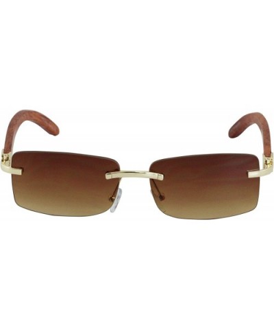 Slim Dean Rimless Sunglasses Rectangular Metal & Wood Art Glasses - Brown/Cherry - CA1904GZOR5 $7.90 Rimless