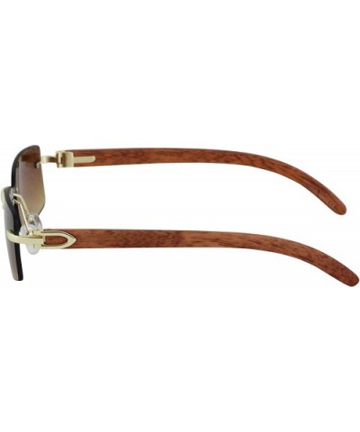 Slim Dean Rimless Sunglasses Rectangular Metal & Wood Art Glasses - Brown/Cherry - CA1904GZOR5 $7.90 Rimless