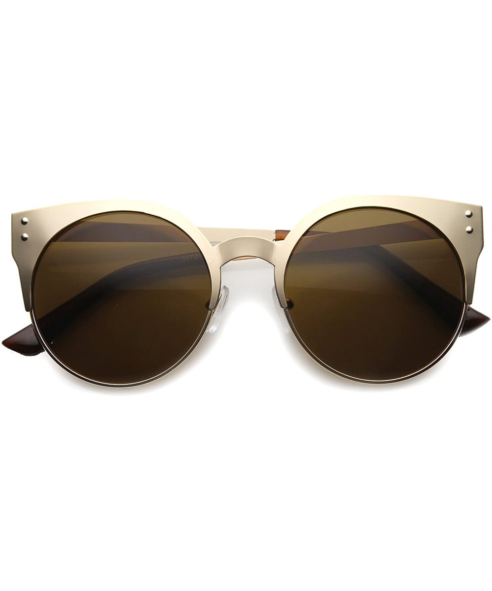 Women's Metal Half Frame Round Cat Eye Sunglasses 50mm - Gold / Brown - CN124SH6FLP $5.10 Semi-rimless