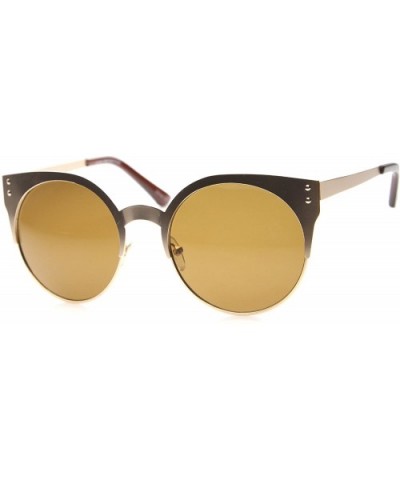 Women's Metal Half Frame Round Cat Eye Sunglasses 50mm - Gold / Brown - CN124SH6FLP $5.10 Semi-rimless