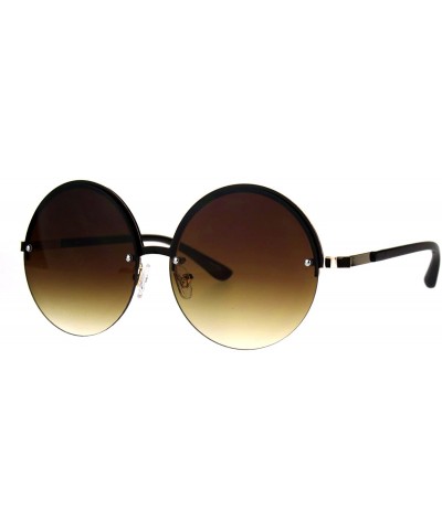 Womens Fashion Sunglasses Trending Half Rim Round Circle Frame UV 400 - Gold (Brown) - CF186LN955S $9.21 Round