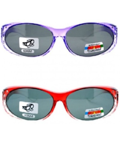 2 Womens Polarized Rhinestone Fit Over Ombre Sunglasses Wear Over Eyeglasses - 1 Purple / 1 Red - C412IPS61WV $16.64 Wrap