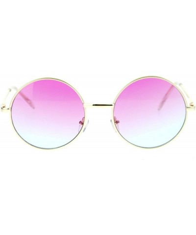 2 Tone Color Lens Retro Vintage Style Round Circle Hippie Groovy Sunglasses - Pink Blue - CH11WTJ2QMR $5.06 Oversized