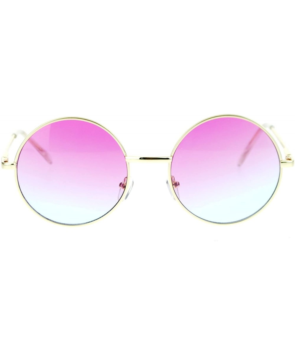 2 Tone Color Lens Retro Vintage Style Round Circle Hippie Groovy Sunglasses - Pink Blue - CH11WTJ2QMR $5.06 Oversized