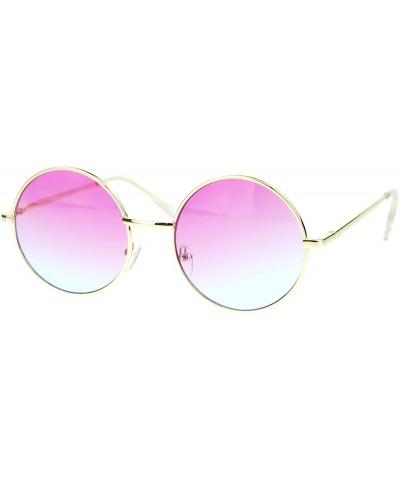 2 Tone Color Lens Retro Vintage Style Round Circle Hippie Groovy Sunglasses - Pink Blue - CH11WTJ2QMR $5.06 Oversized