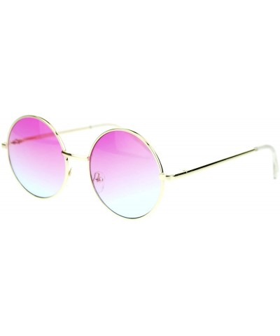 2 Tone Color Lens Retro Vintage Style Round Circle Hippie Groovy Sunglasses - Pink Blue - CH11WTJ2QMR $5.06 Oversized